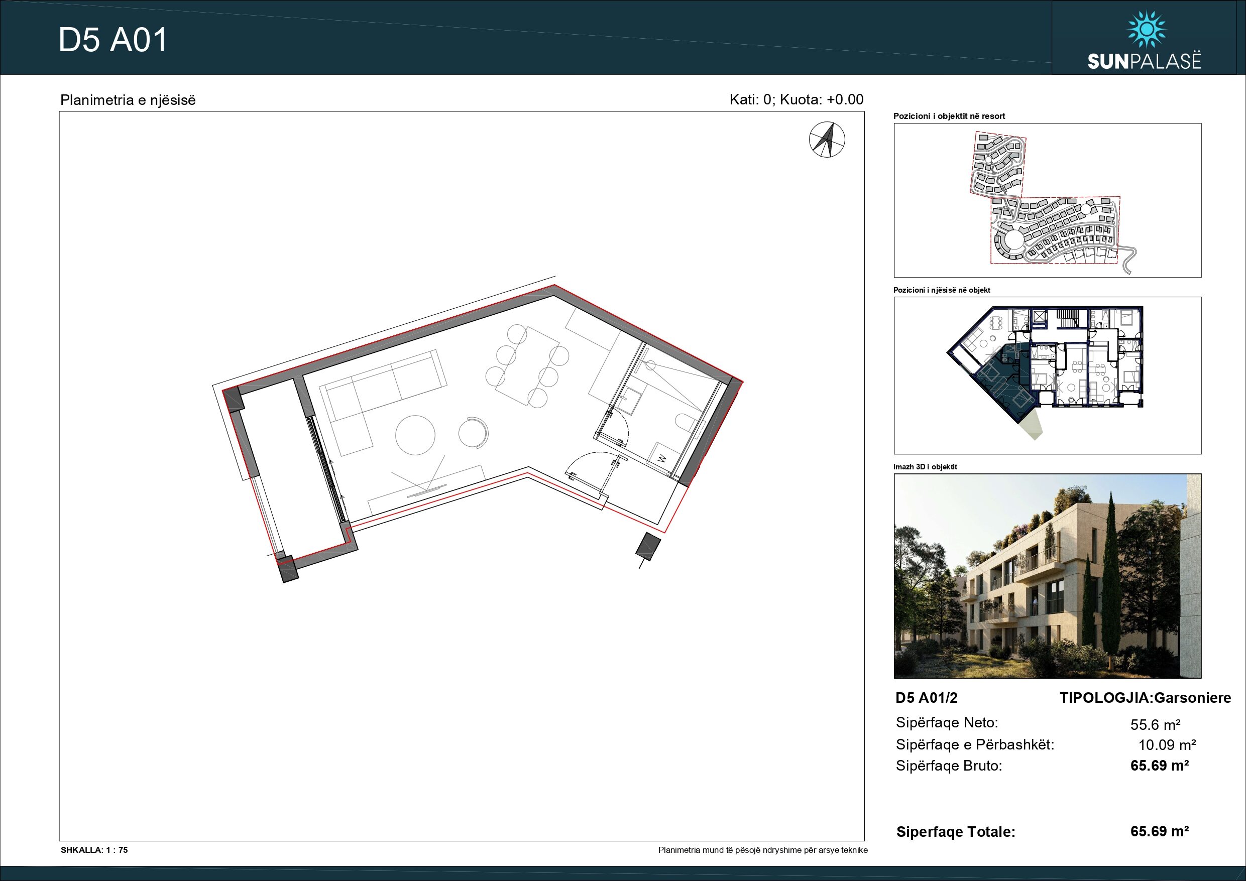 Ekskluzywne studio 66m2 z widokiem na morze w Sun Palasë Residence- Palasë